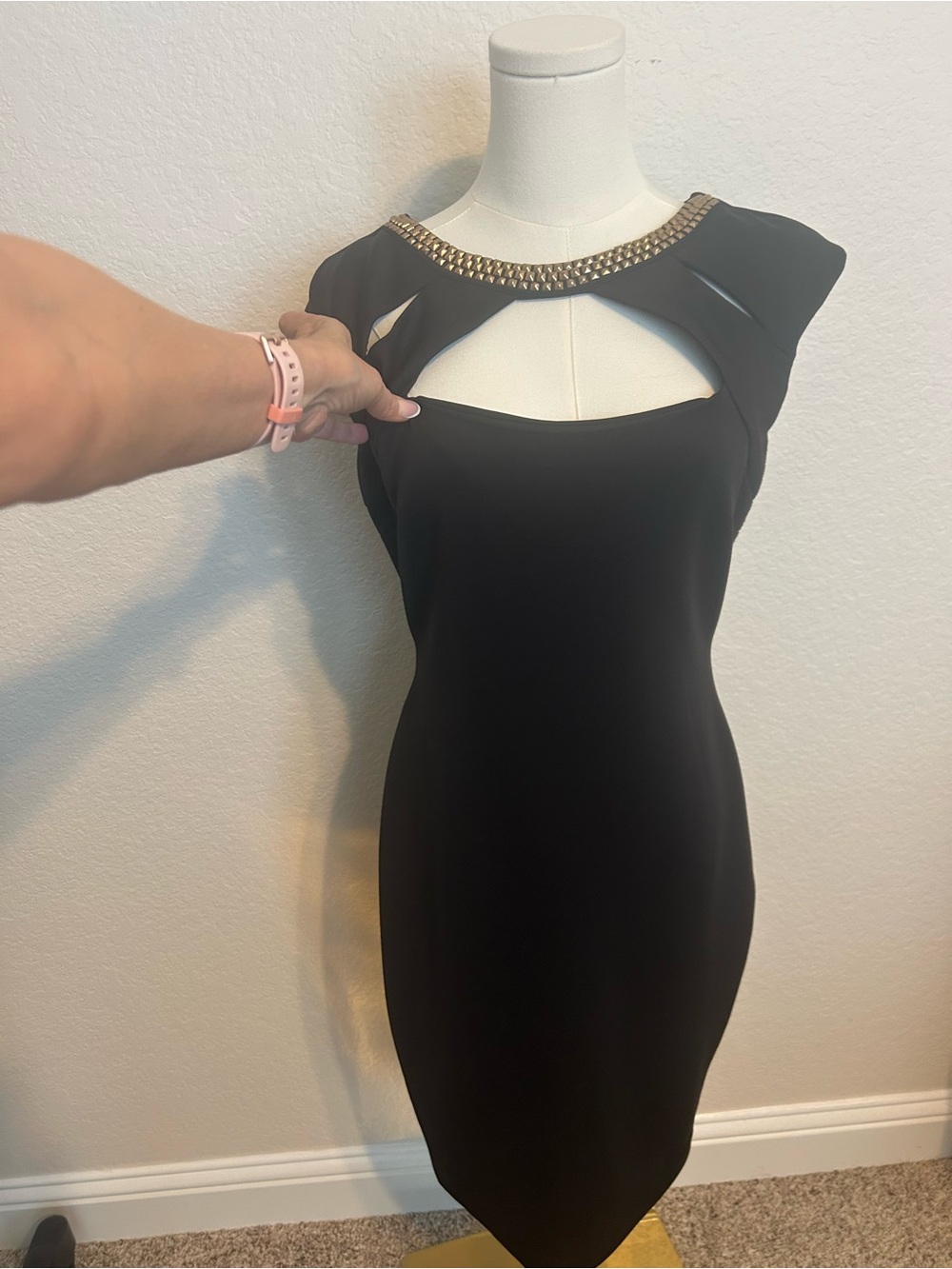 Signature by Sangria Black Midi Dress with Gold Embellished Neckline